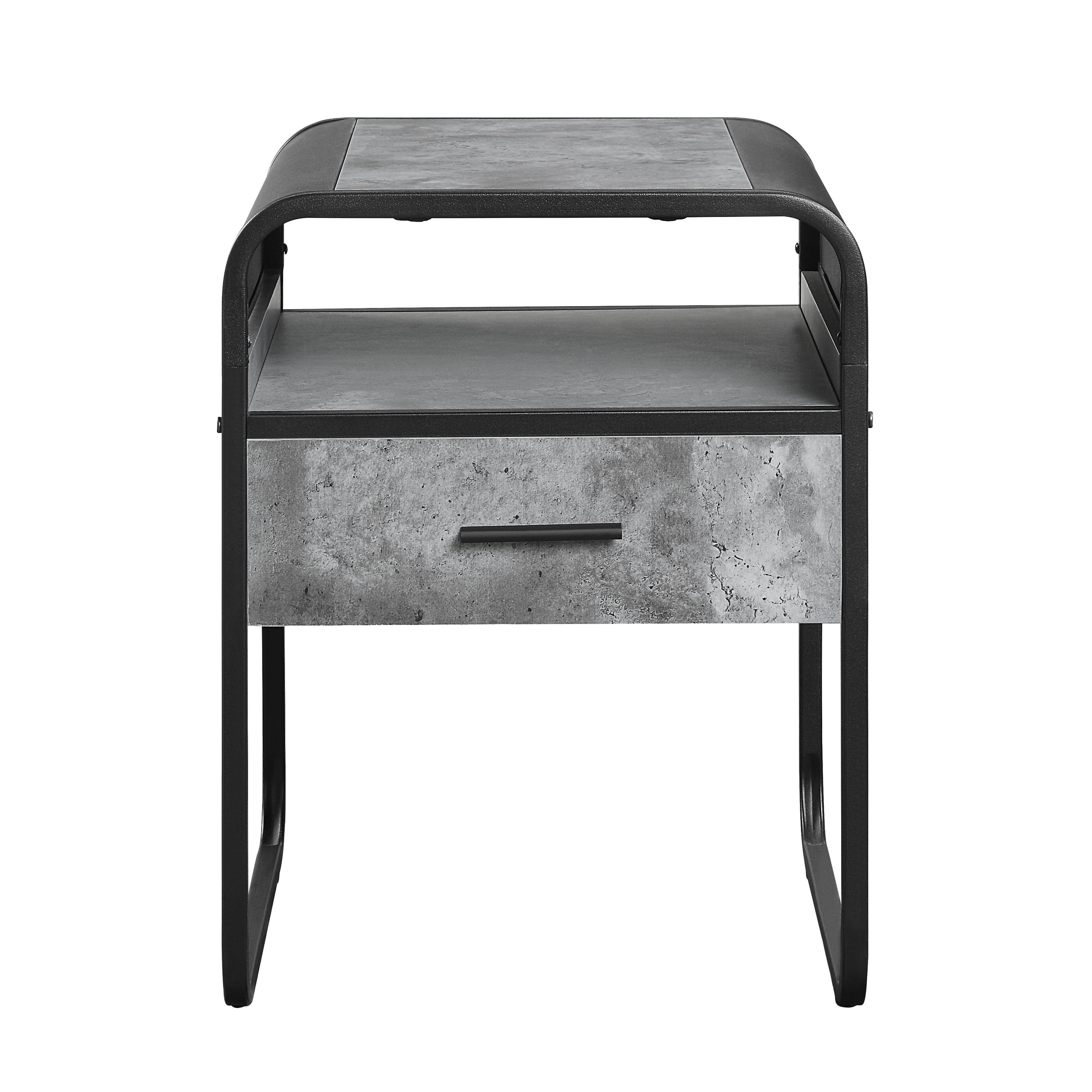 Raziela - End Table With Drawer - Concrete Gray / Black