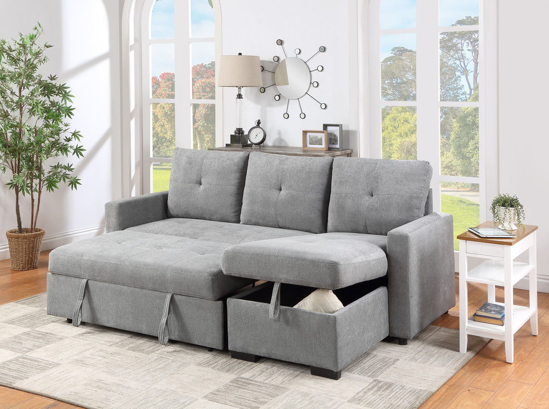 Serenity - Fabric Reversible Sleeper Sectional Sofa With Storage Chaise - Gray