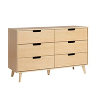 Mid-Century Hans 6 Drawer Dresser With Cut-Out Handles Light Brown by Walker Edison | Bel Furniture