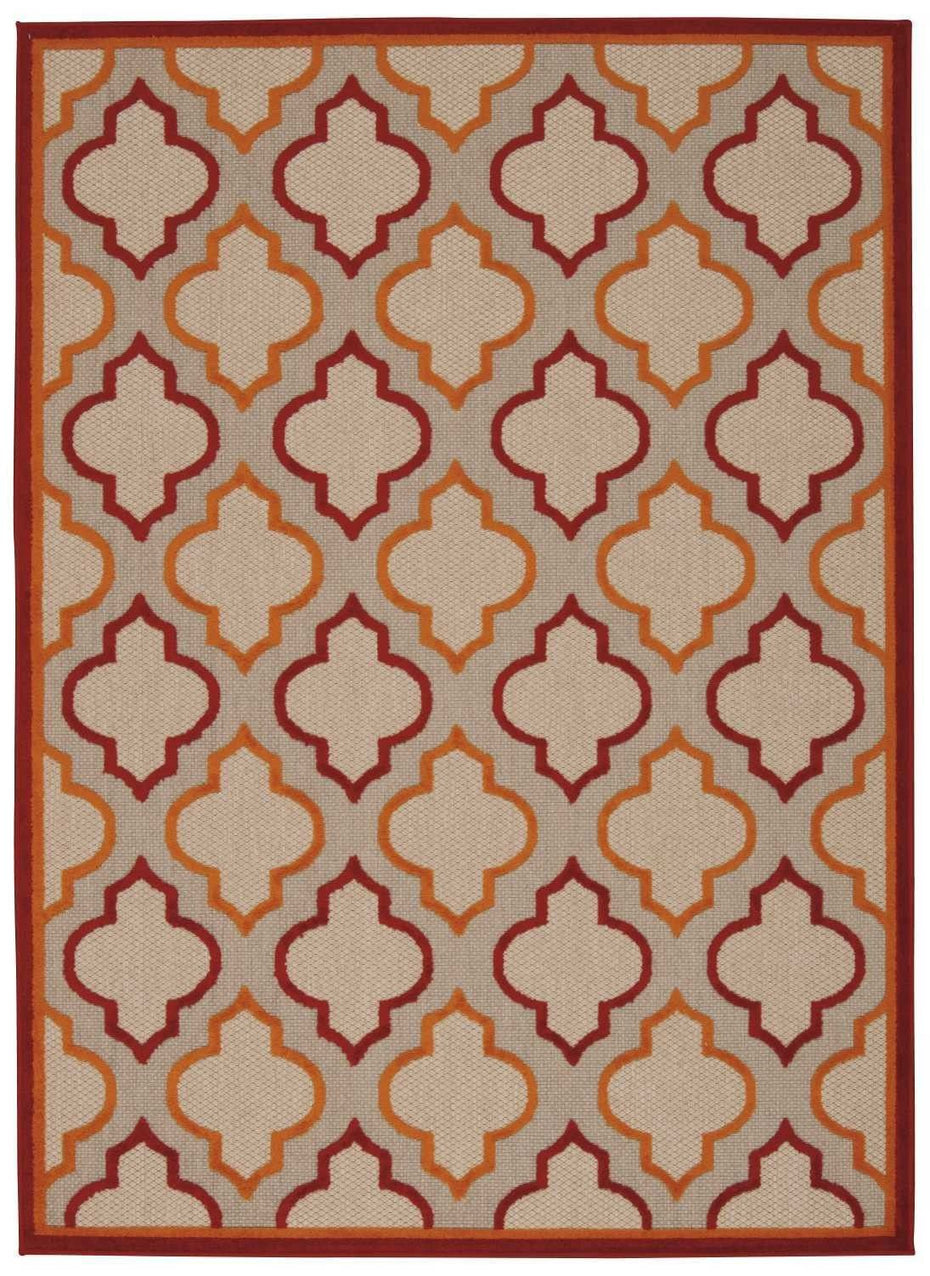 4' X 6' Geometric Indoor / Outdoor Area Rug - Red / Ivory