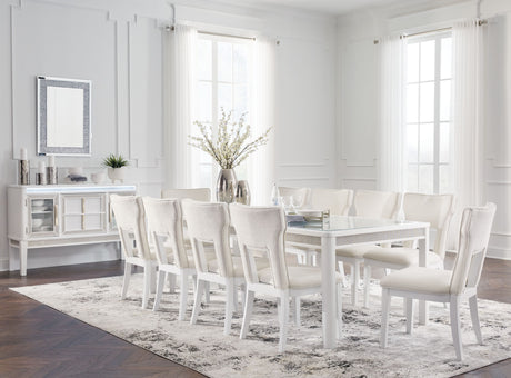 Chalanna - Rectangular Dining Room Extension Table Set White 12 Pc. Table, 10 Chairs, Server by Signature Design by Ashley® | Bel Furniture