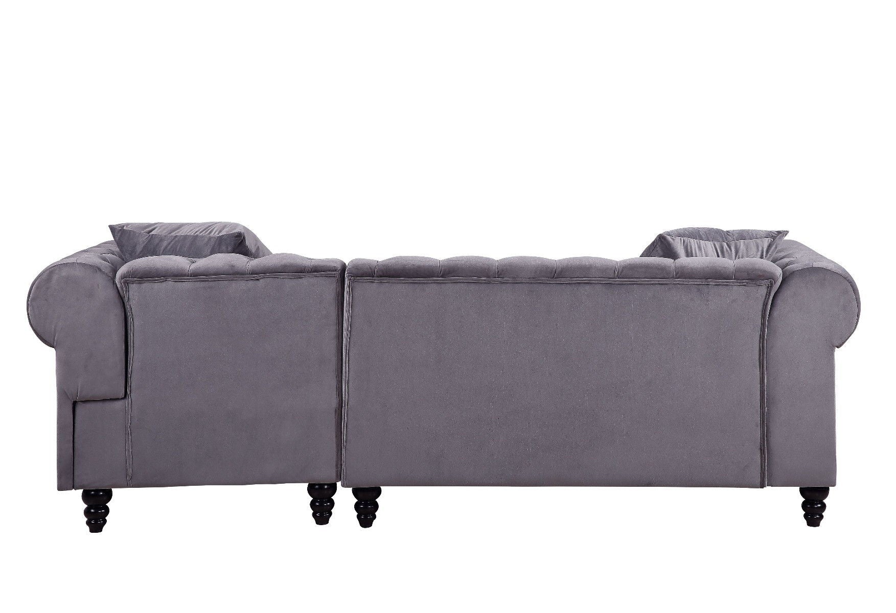 Velvet L Shaped Sofa And Chaise Sectional And Toss Pillows - Gray