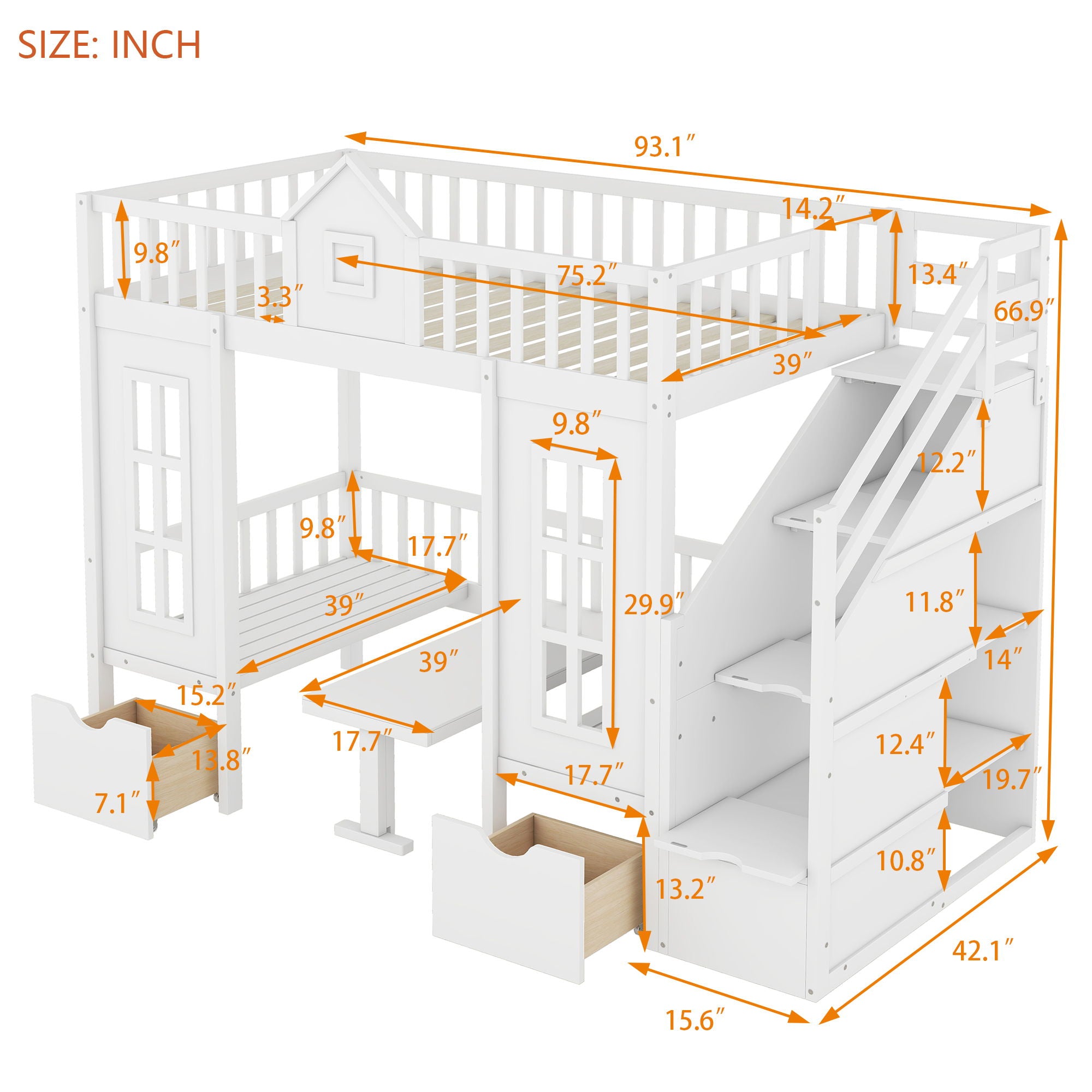 Twin Over Twin Bunk Bed With Changeable Table, Bunk Bed Turn Into Upper Bed And Down Desk