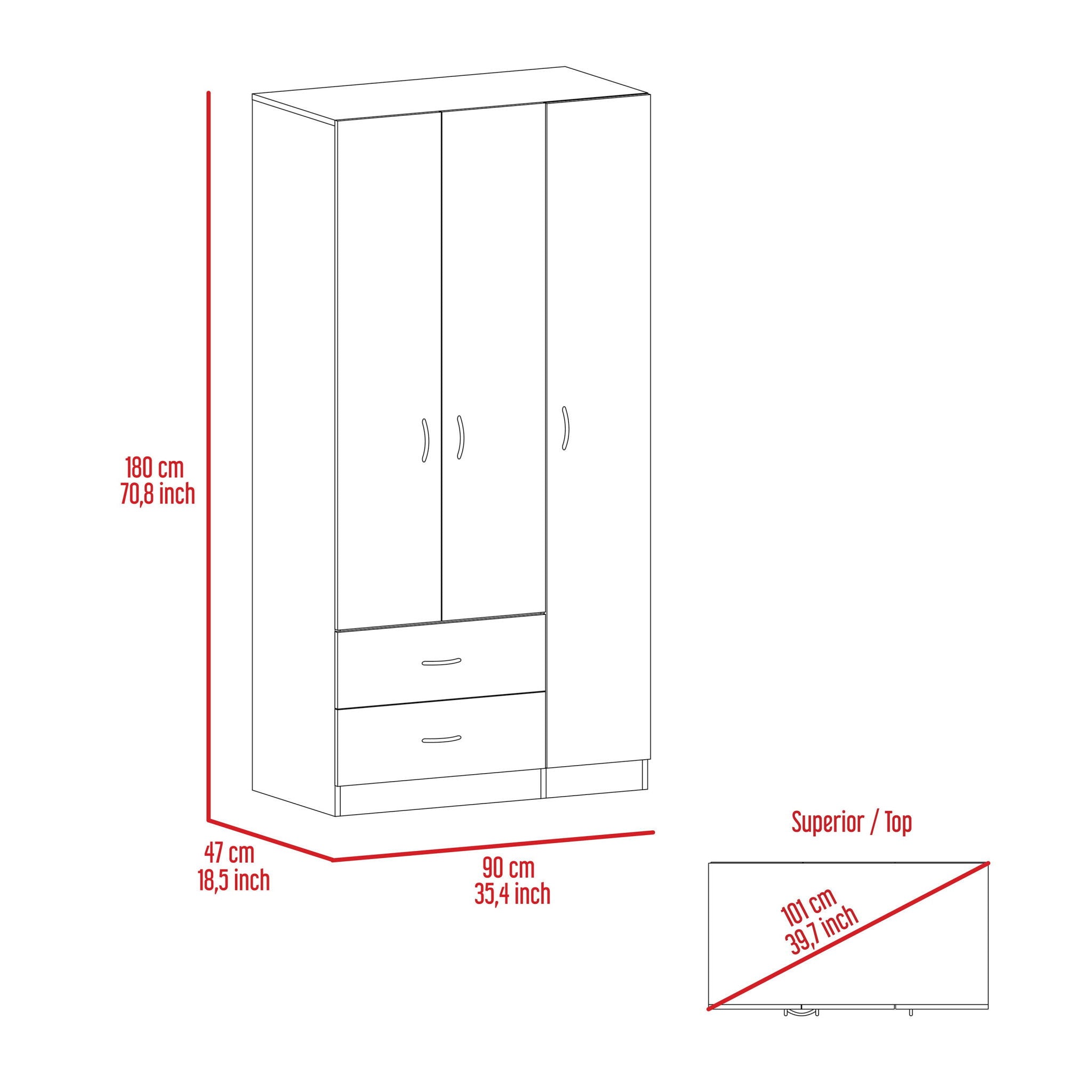 Two Drawer Combo Dresser - Dark Gray