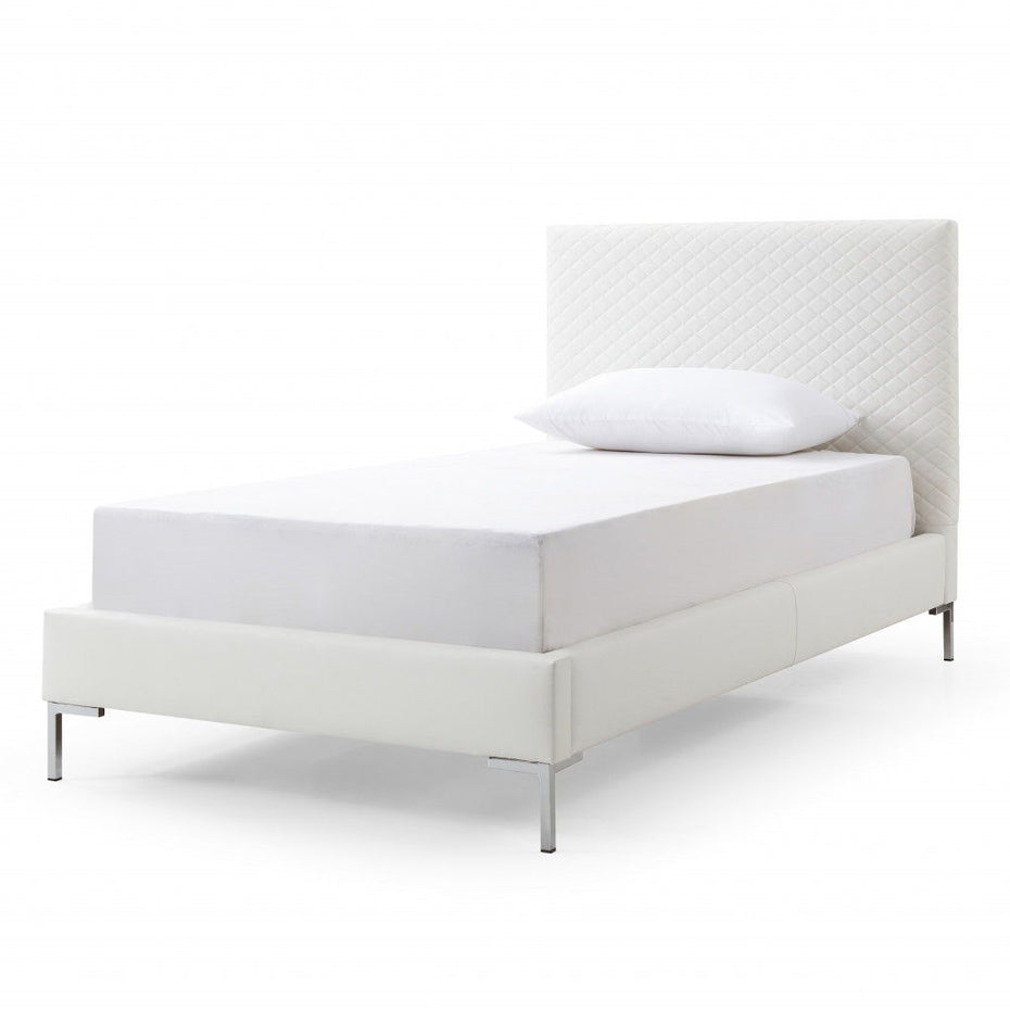 Twin Size Upholstered Faux Leather Bed Frame - White