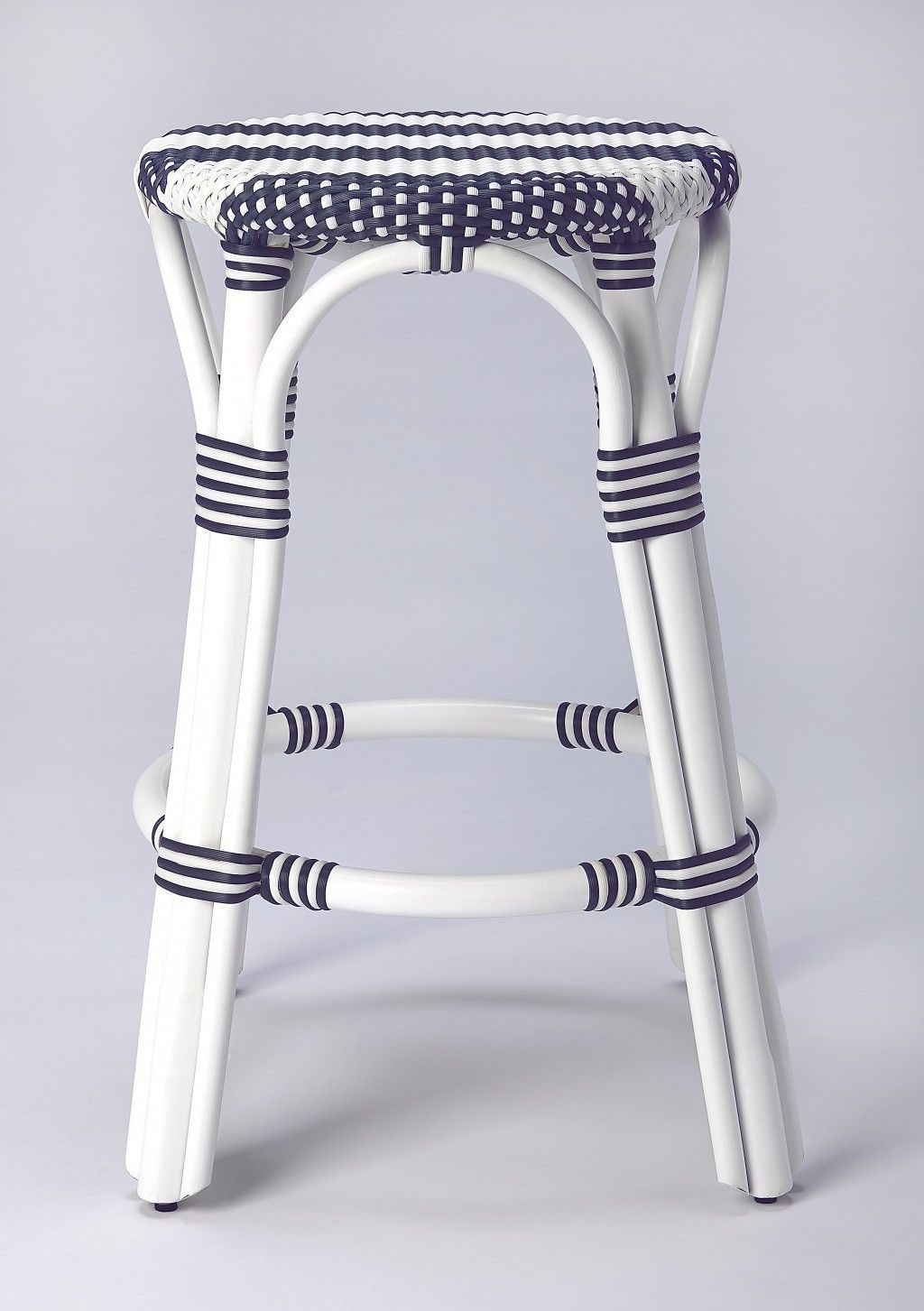 Rattan Backless Counter Height Bar Chair - Blue / White