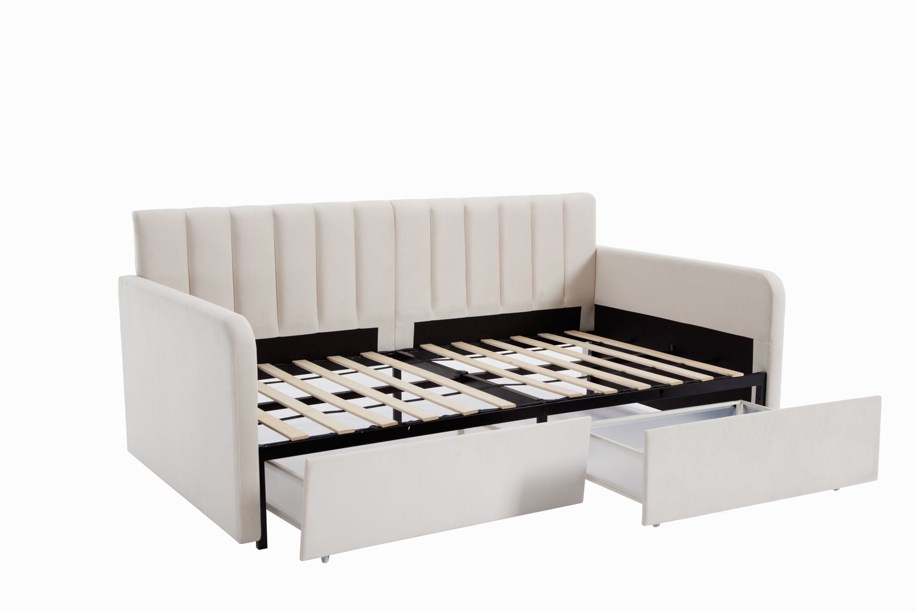 Flora - Upholstered Daybed With 2 Drawers Ribbed Tufted Backrest in Lavish Modern Design