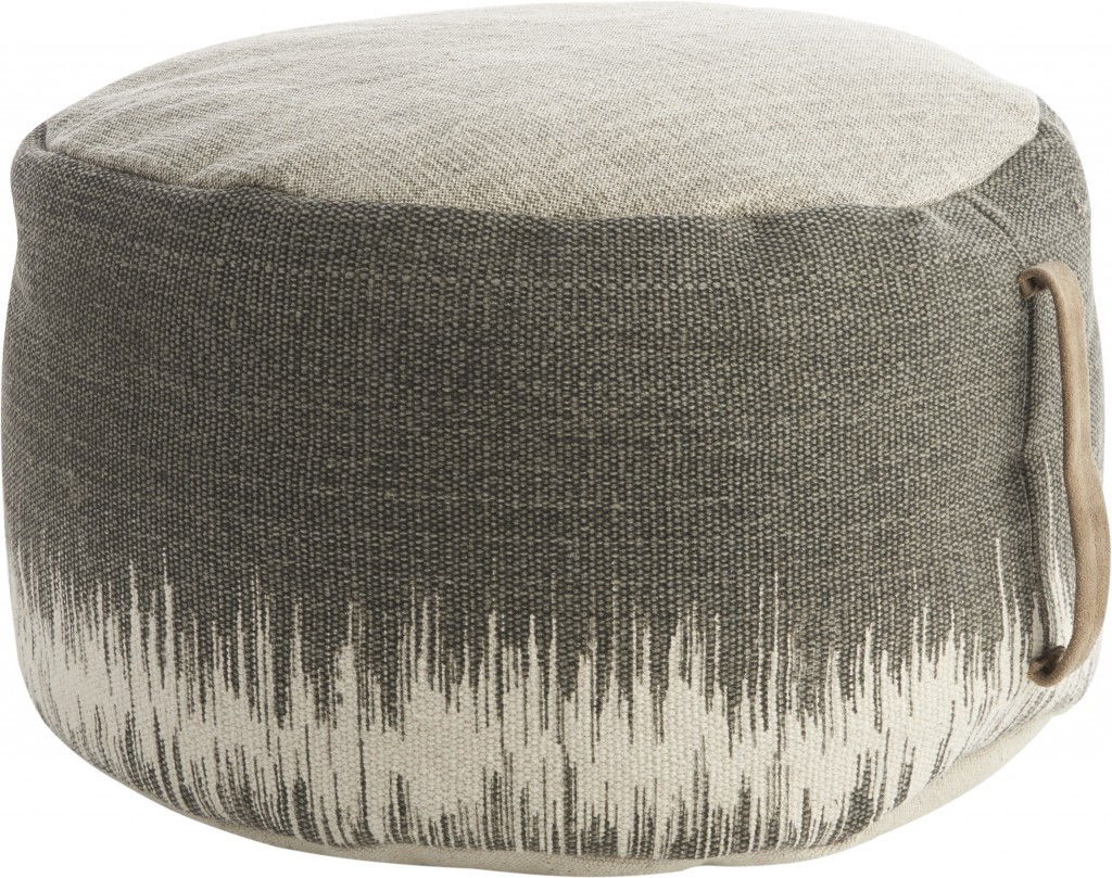 Cotton Abstract Pouf Ottoman - Charcoal