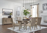 Chrestner - Dining Room Set Beige 8 Pc. - Rectangular Dining Room Table, 6 Side Chairs, Server by Signature Design by Ashley® | Bel Furniture