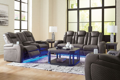 Fyne-dyme - Reclining Living Room Set Dark Gray 3 Pc. - Power Reclining Sofa, Power Reclining Loveseat, Power Recliner by Signature Design by Ashley® | Bel Furniture