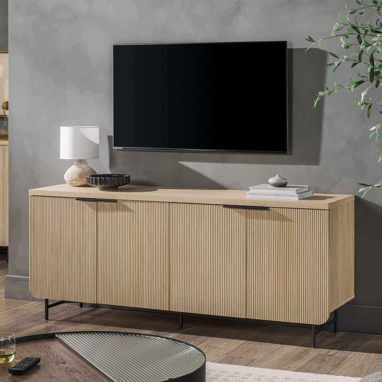 Modern Fluted Door Minimalist Storage Sideboard by Walker Edison | Bel Furniture