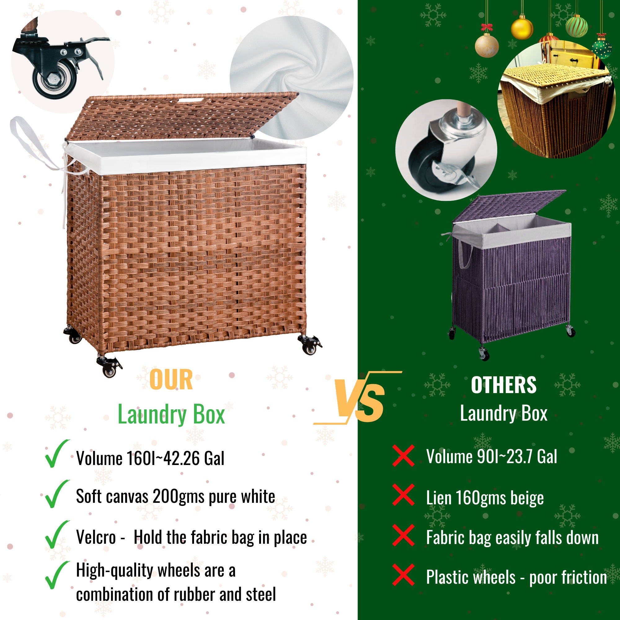 Laundry Hamper With Lid PE Rattan Powder Coating Frame Clothes Hampers With 2 Removable Bags