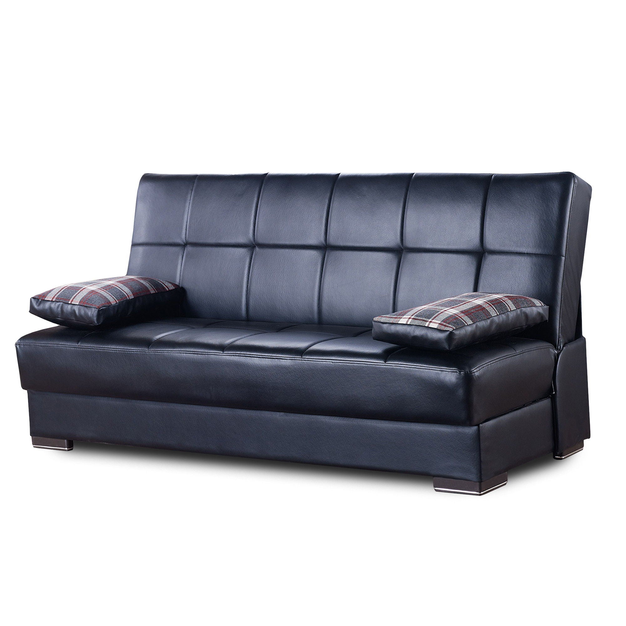 Faux Leather Sleeper Sofa And Toss Pillows With Brown Legs - Dark Brown