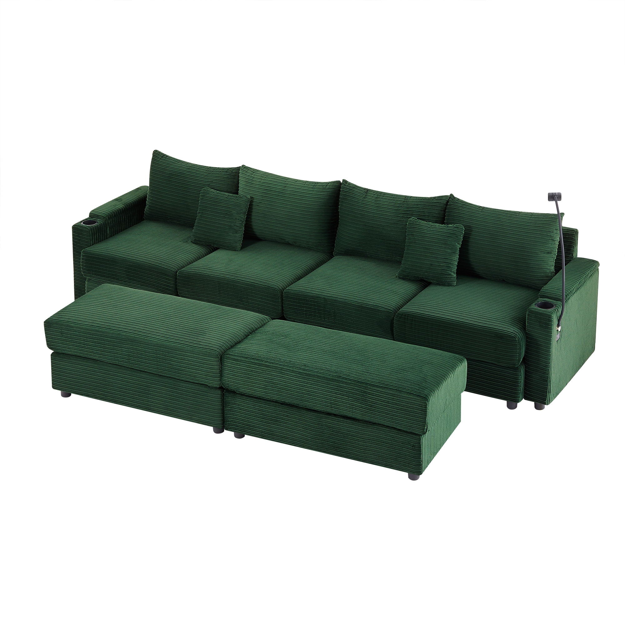 Modern Style Loveseat Sofa Sectional Sofa Couch With Storage Space, A Movable Ottoman, Two USB Ports, Two Cup Holders, A Phone Holder For Living Room