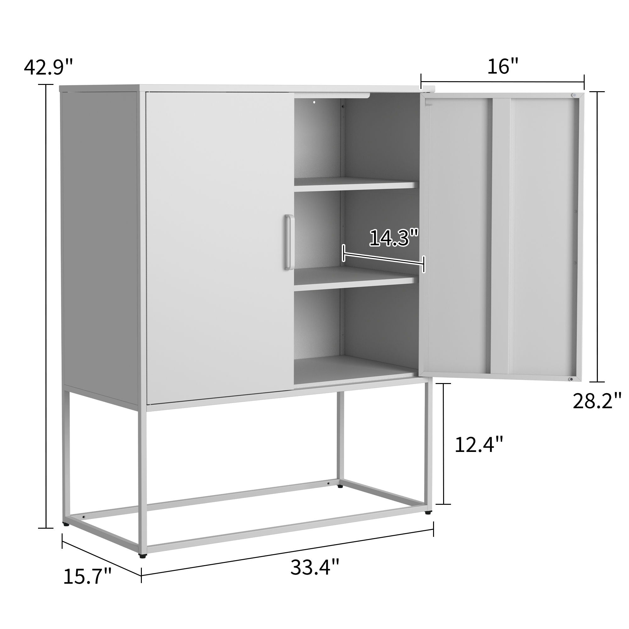 Heavy Duty Metal Buffet Sideboard Modern Steel Storage Cabinet With 2 Shelves, Free Standing Accent Cabinet With Magnetic Doors For Bedroom, Kitchen, And Home Office, Anti-Tip Design