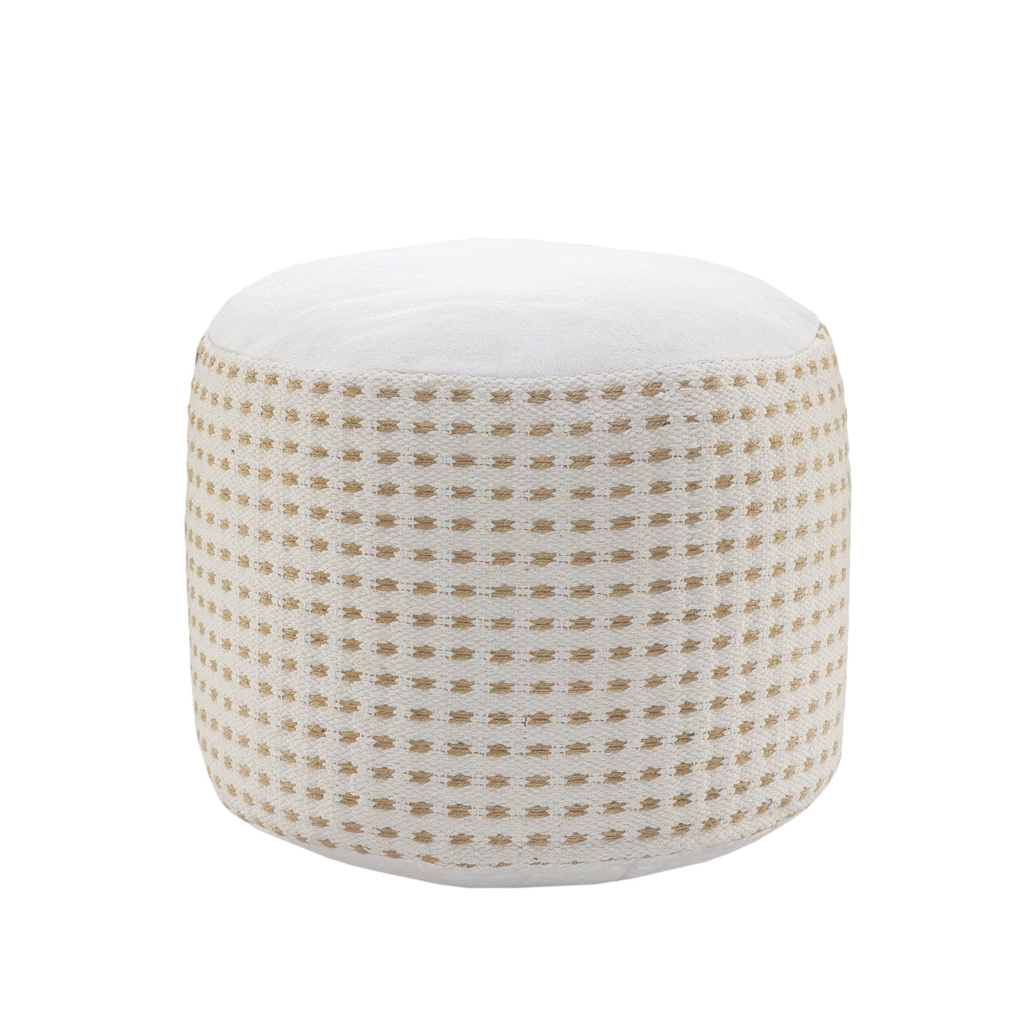 Jute Round Geometric Pouf Ottoman - White