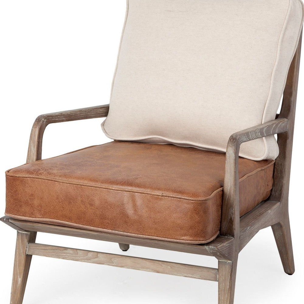 And Brown Leather Arm Chair - Beige / Brown