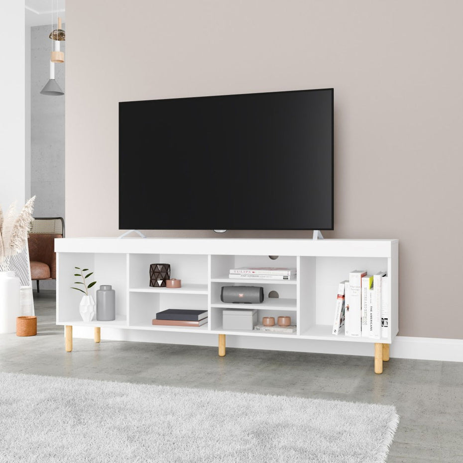 Iko Modern TV Stand Open Cubbie Media Center - White