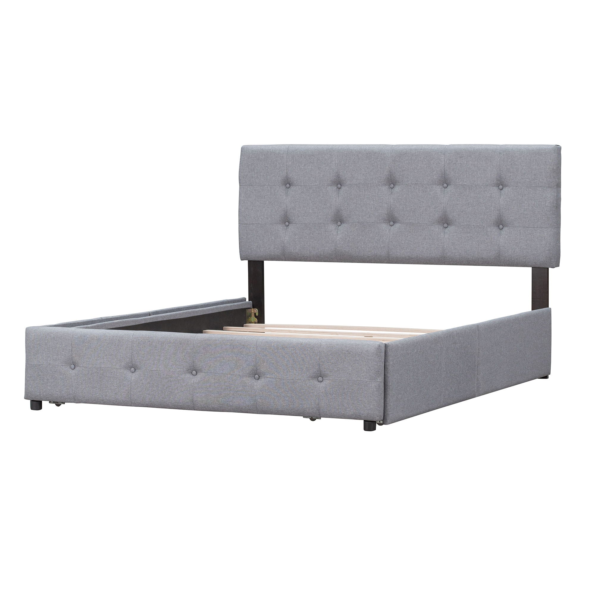 Upholstered Platform Bed With Classic Headboard And 4 Drawers, No Box Spring Needed