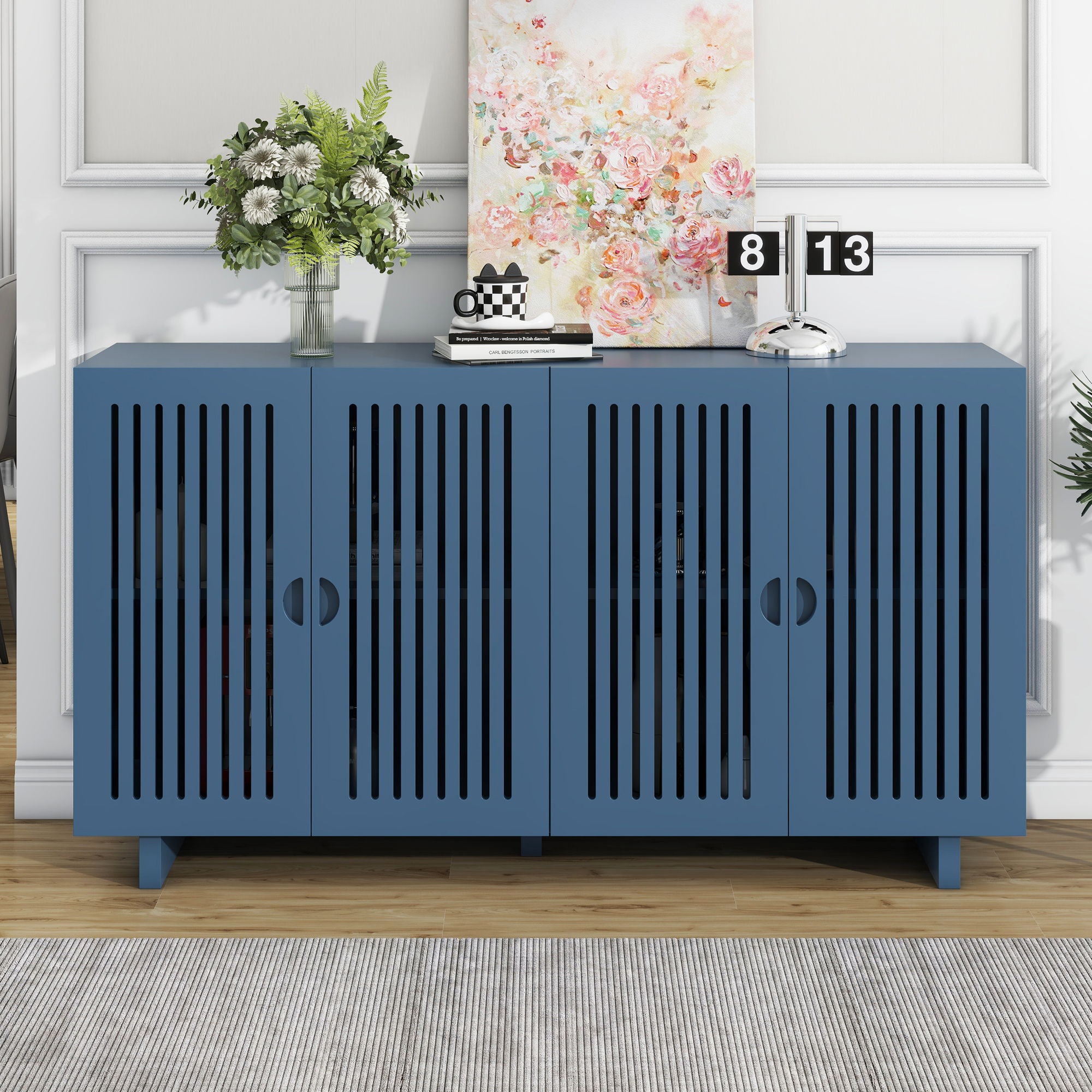 Modern Style Sideboard With Superior Storage Space, Hollow Door Design And 2 Adjustable Shelves For Living Room And Dining Room