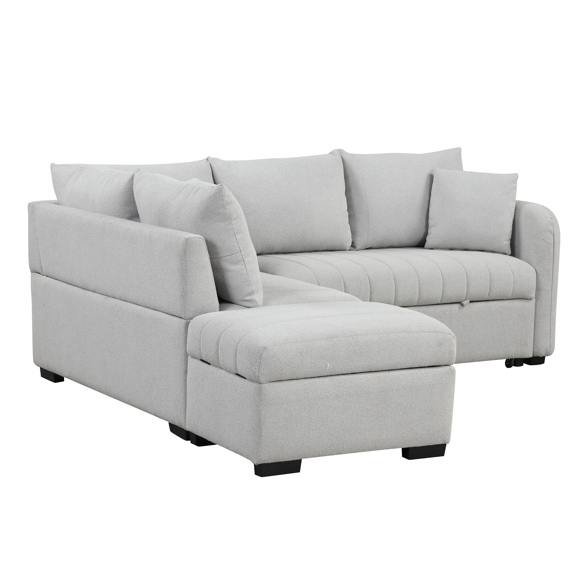 L-Shaped Sectional Pull Out Sofa Bed Sleeper Sofa With Two USB Ports, Two Power Sockets And A Movable Storage Ottoman