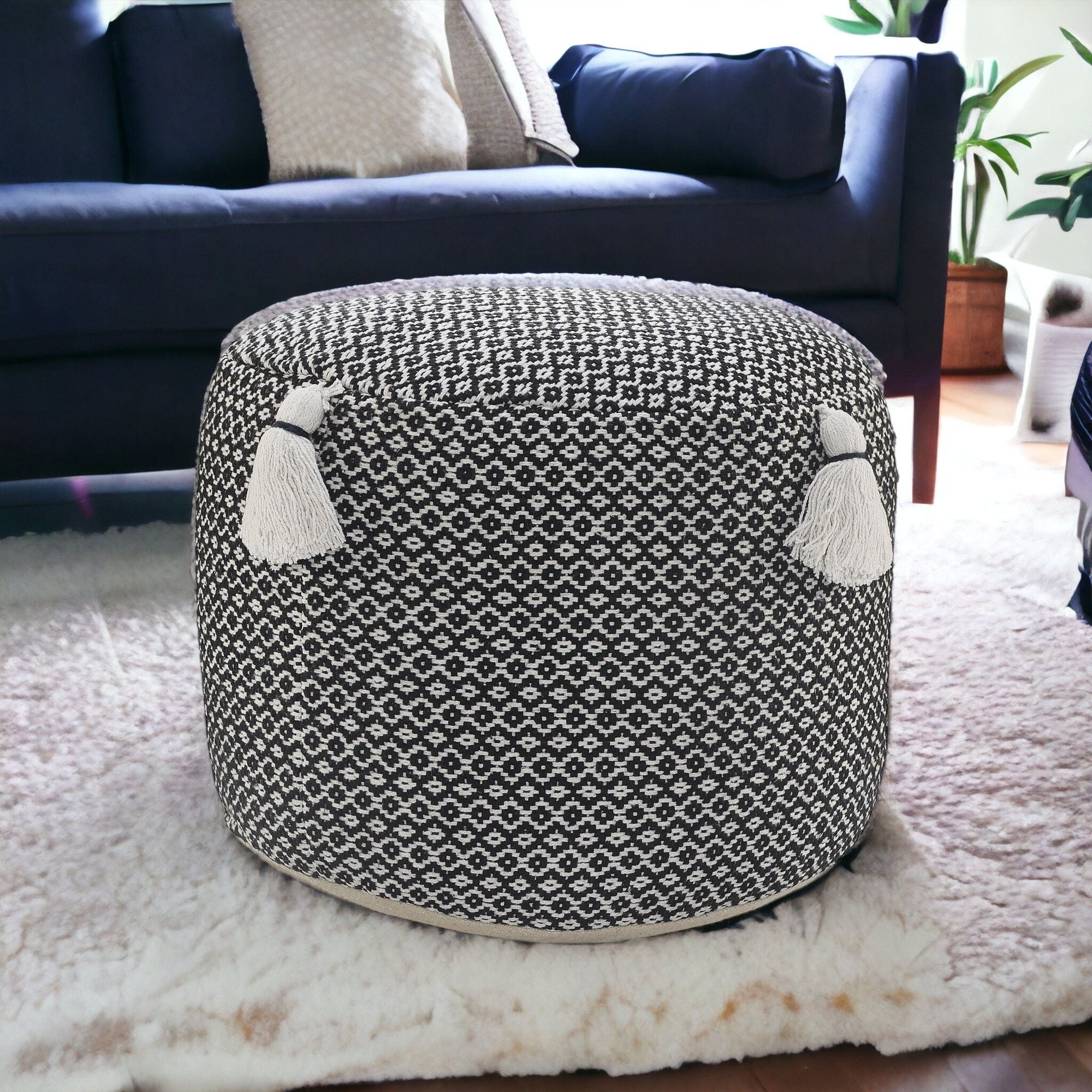 Cotton Ottoman Round - Black