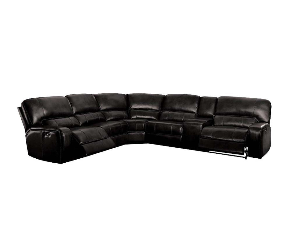 Faux Leather Power Reclining L Shaped Six Piece Corner Sectional With Console - Black