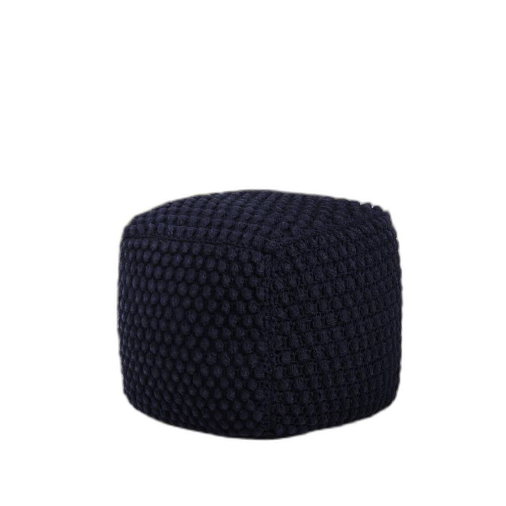 Cotton Blend Pouf Ottoman - Navy Blue