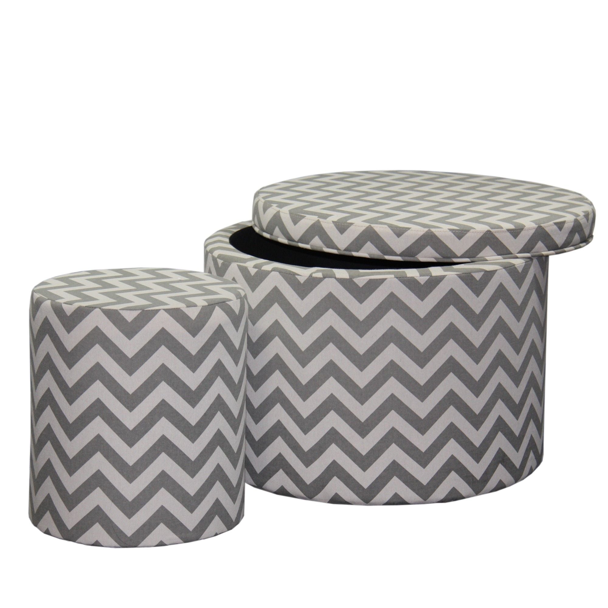 Polyester Blend Round Geometric Footstool Ottoman - Gray