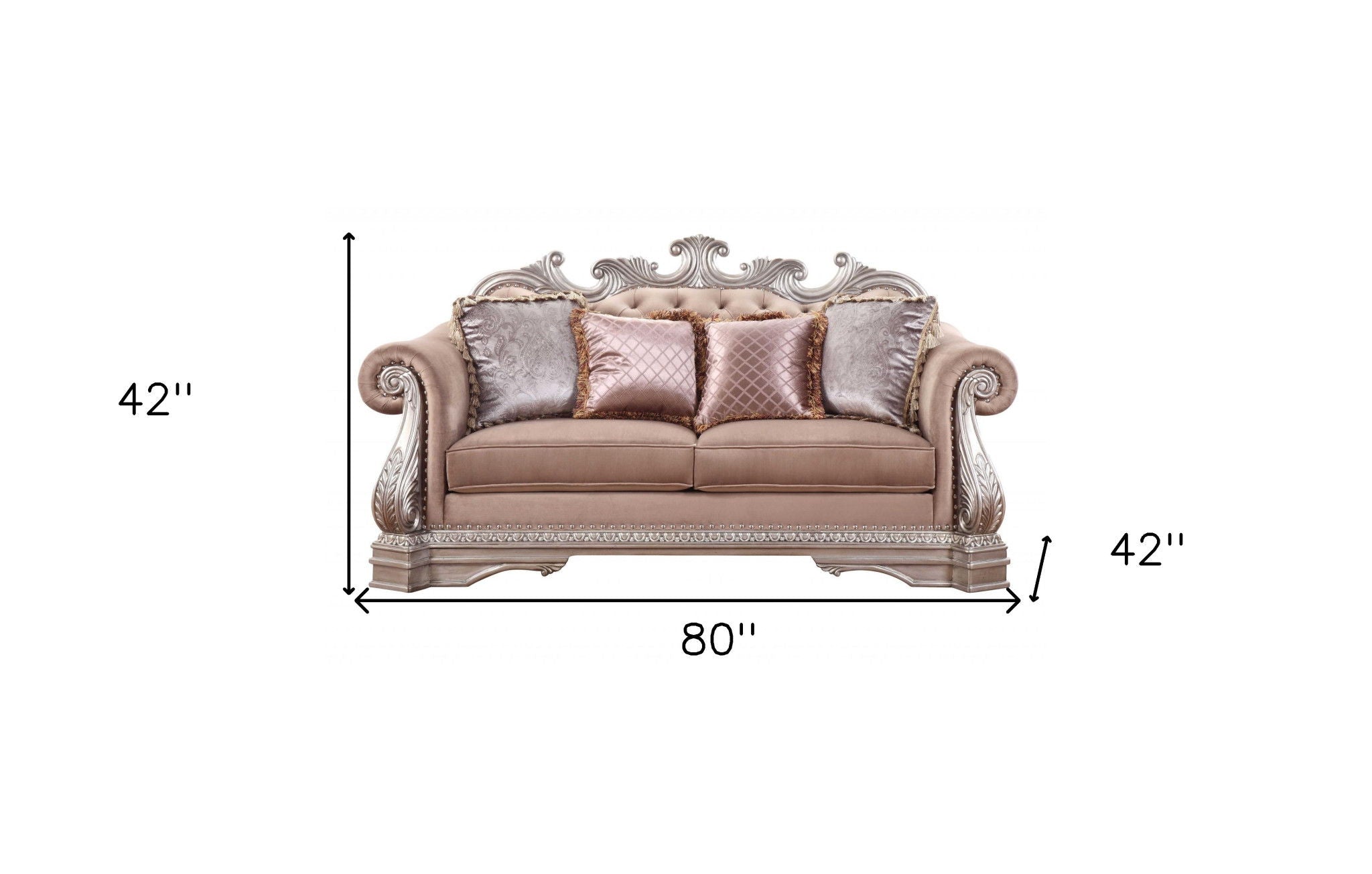 Velour Loveseat And Toss Pillows - Champagne