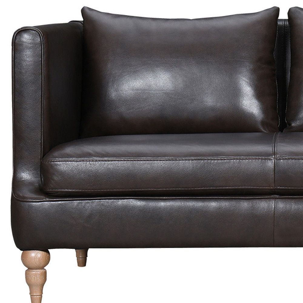 Leather Sofa With Brown Legs - Dark Brown