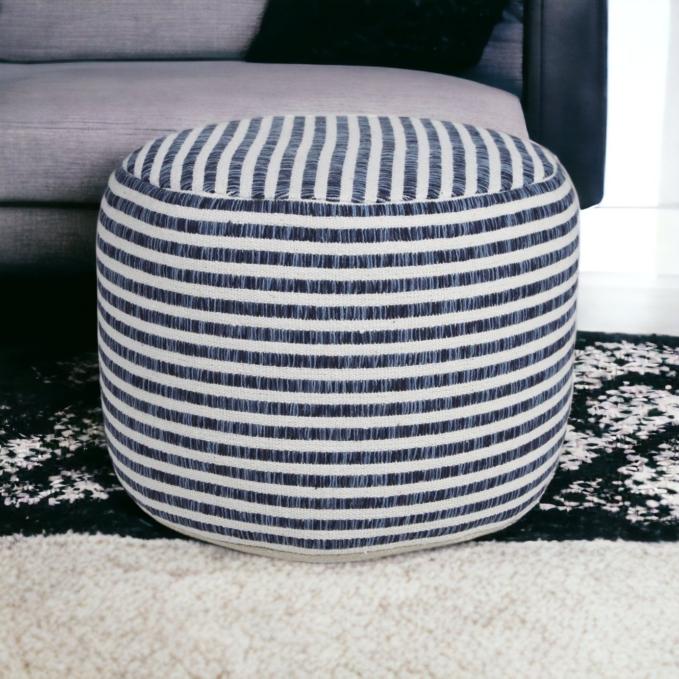 Cotton Ottoman Round - Blue