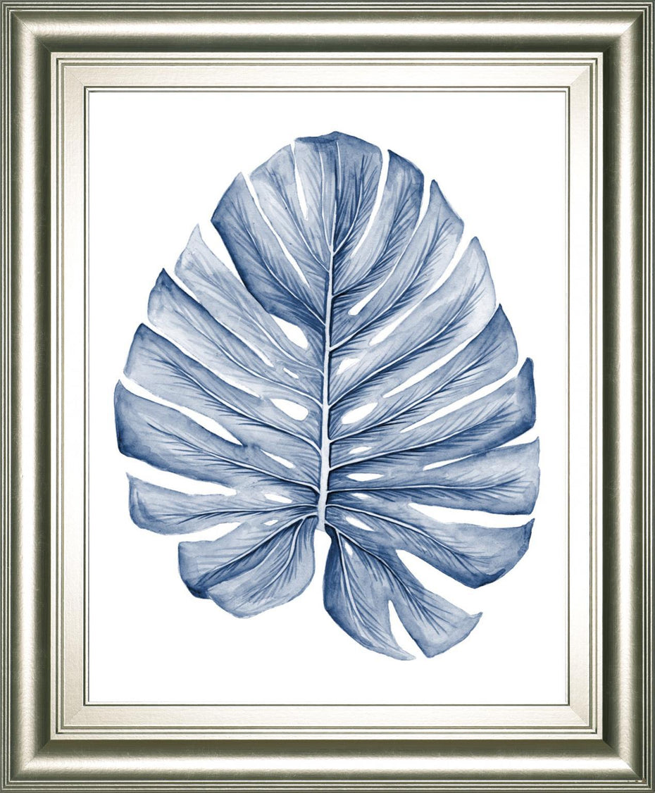 22x26 Indigo Tropical Leaves I By Megan Meagher - Blue