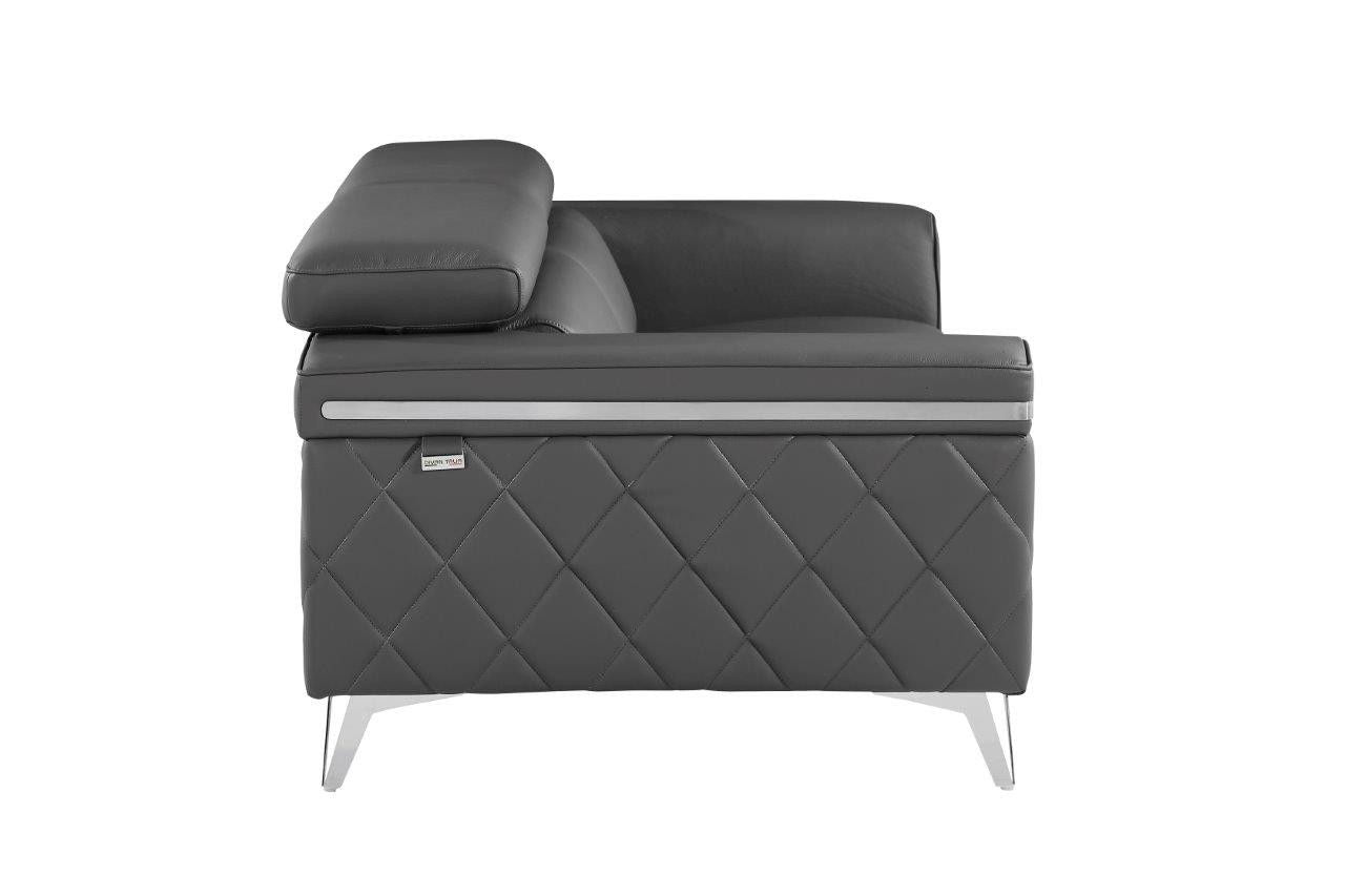 Metallic Leather Loveseat - Dark Gray / Silver