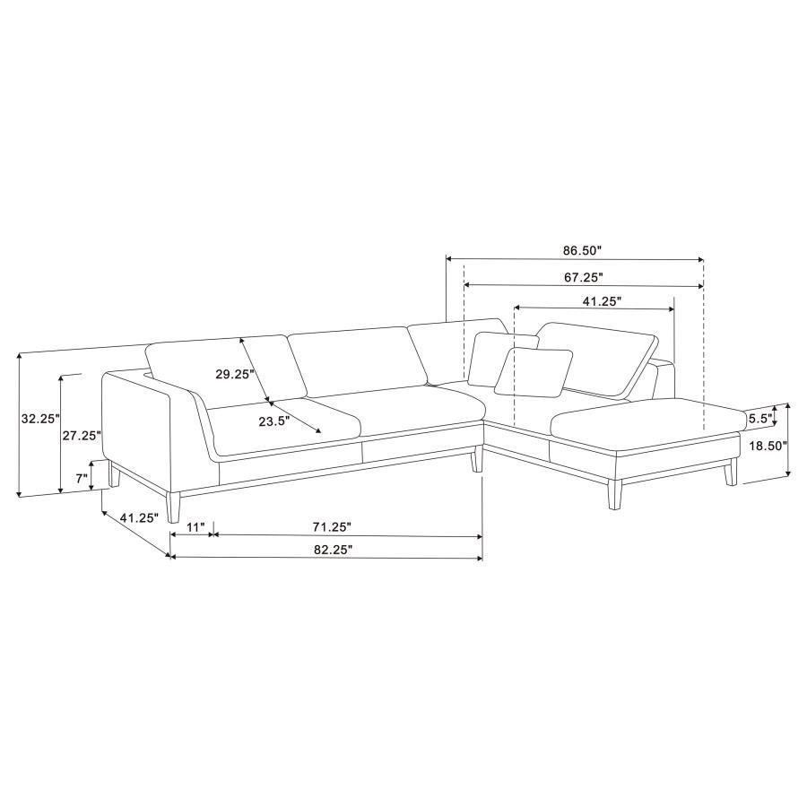 Persia - Upholstered Track Arm Sectional Sofa - Gray