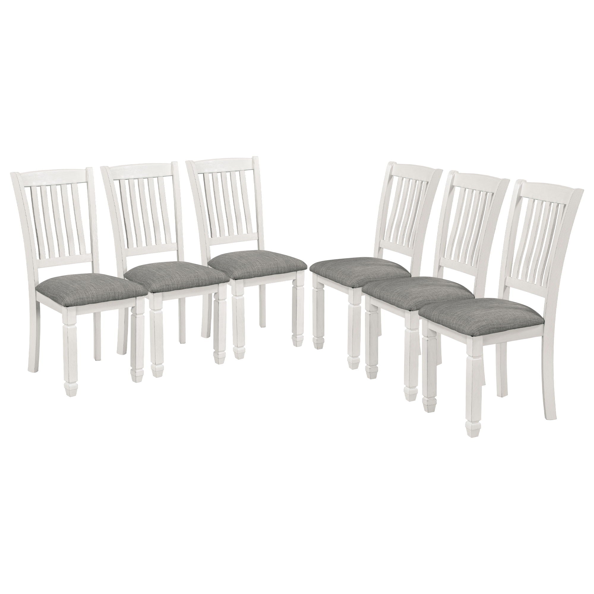 7 Piece Dining Table Set Wood Dining Table And 6 Upholstered Chairs With Shaped Legs For Dining Room / Living Room Furniture - Gray / White