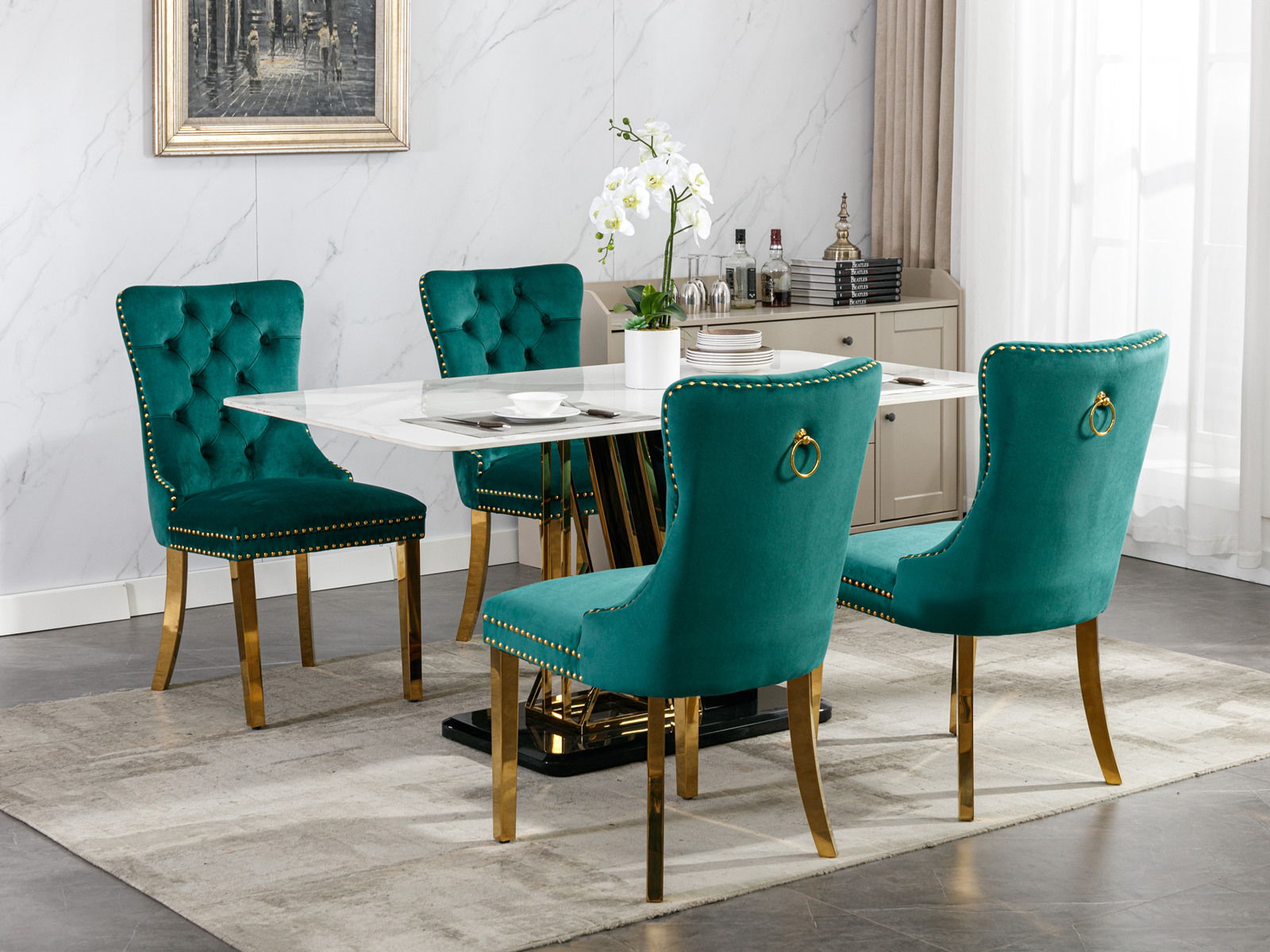 Nikki - Modern, High-End Tufted Solid Wood Contemporary Velvet Upholstered Dining Chair With Golden Stainless Steel Plating Legs, Nailhead Trim (Set of 2)