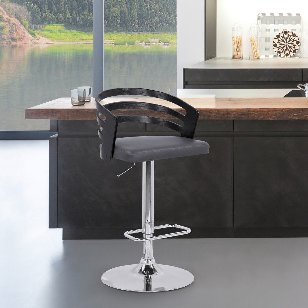 44" Swivel Adjustable Height Bar Chair - Gray / Silver