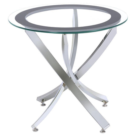 Brooke - Round Glass Top Side End Table Metal Base Pearl Silver by CoasterEssence | Bel Furniture