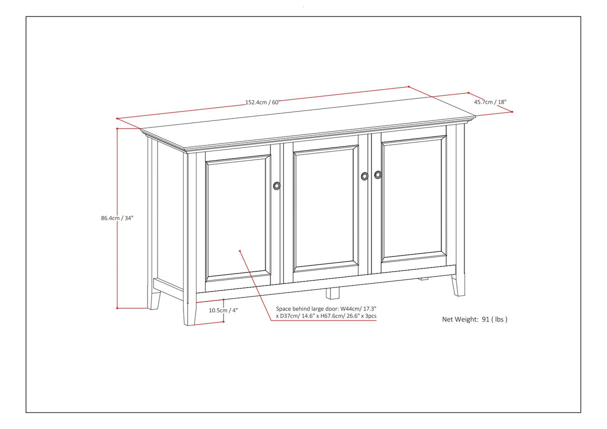 Amherst - Wide 3 Door Storage Cabinet - Hickory Brown by Simpli-Home | Bel Furniture