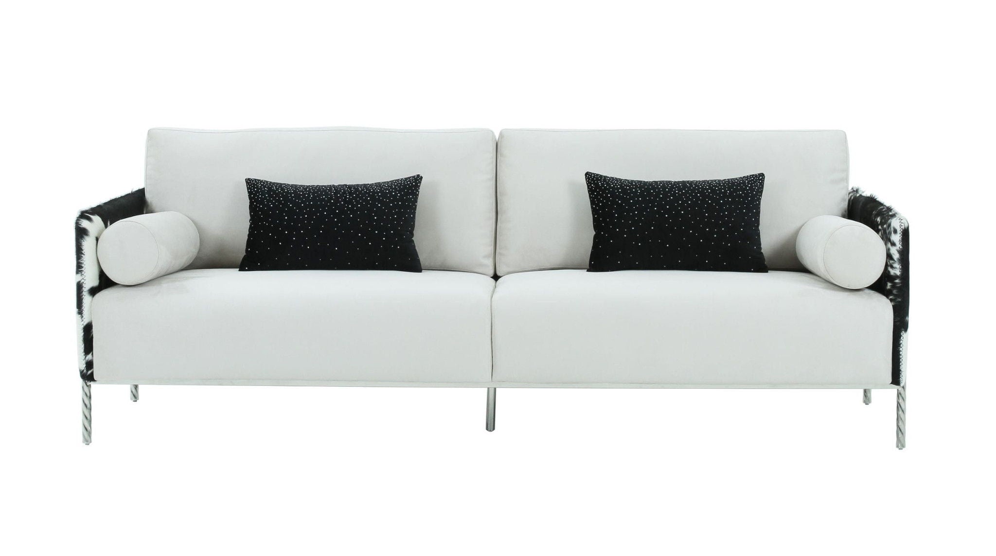 Sofa And Toss Pillows With Silver Legs - White