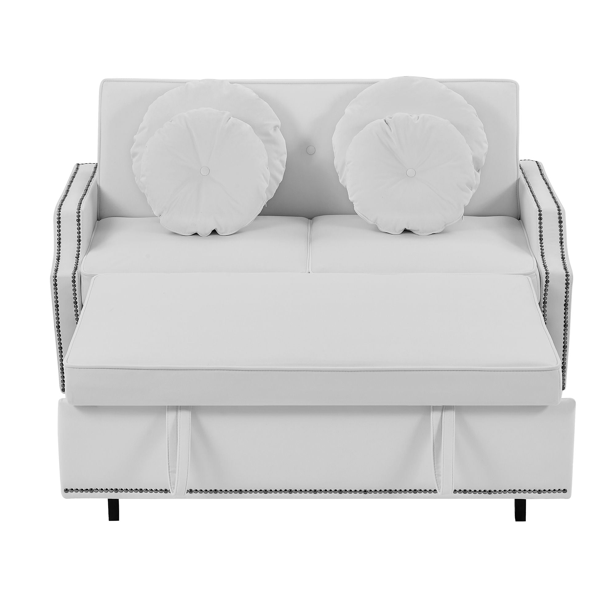 Multiple Adjustable Positions Sofa Bed Stylish Sofa Bed With A Button Tufted Backrest, Two USB Ports And Four Floral Lumbar Pillows For Living Room, Bedroom, Or Small Space