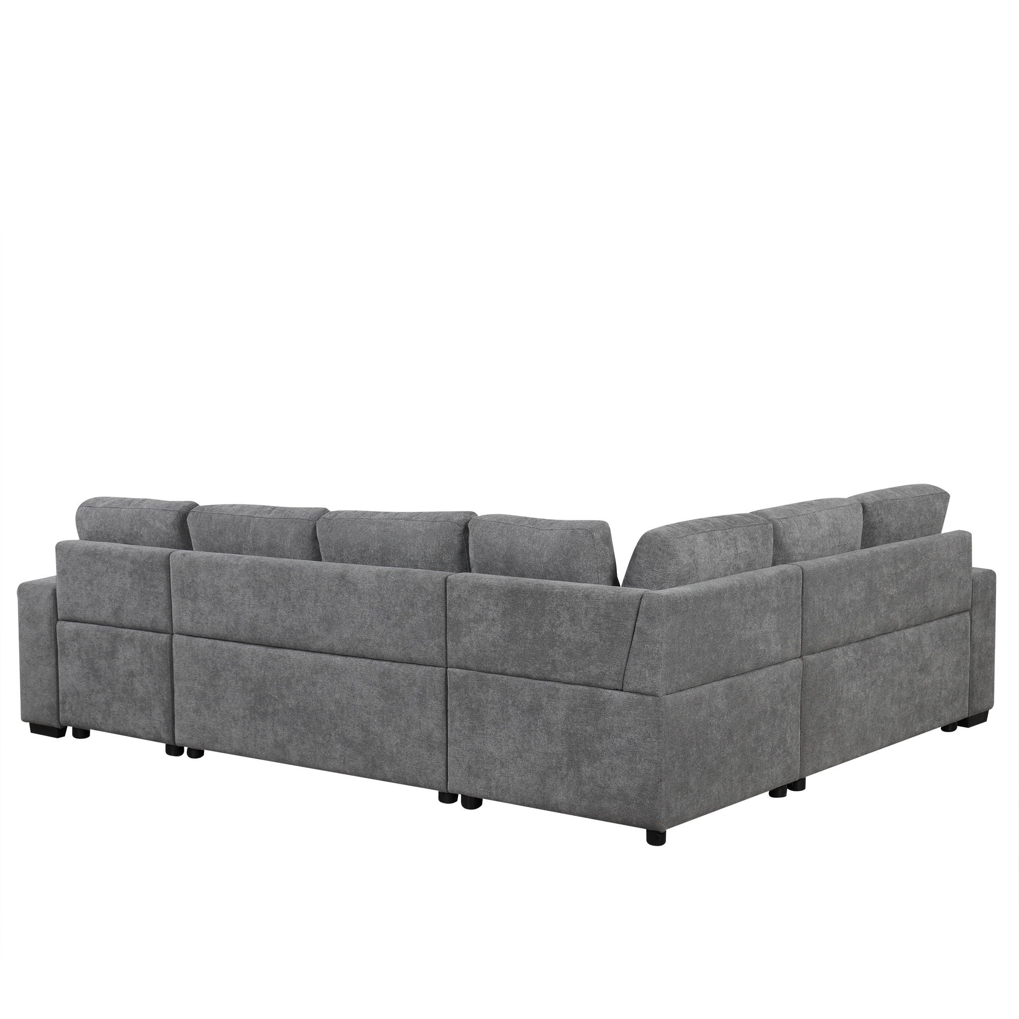 U-Shaped Sectional Sofa Pull-Out Sofa Bed With Two USB Ports, A Storage Chaise Lounge And Four Back Pillows For Living Room