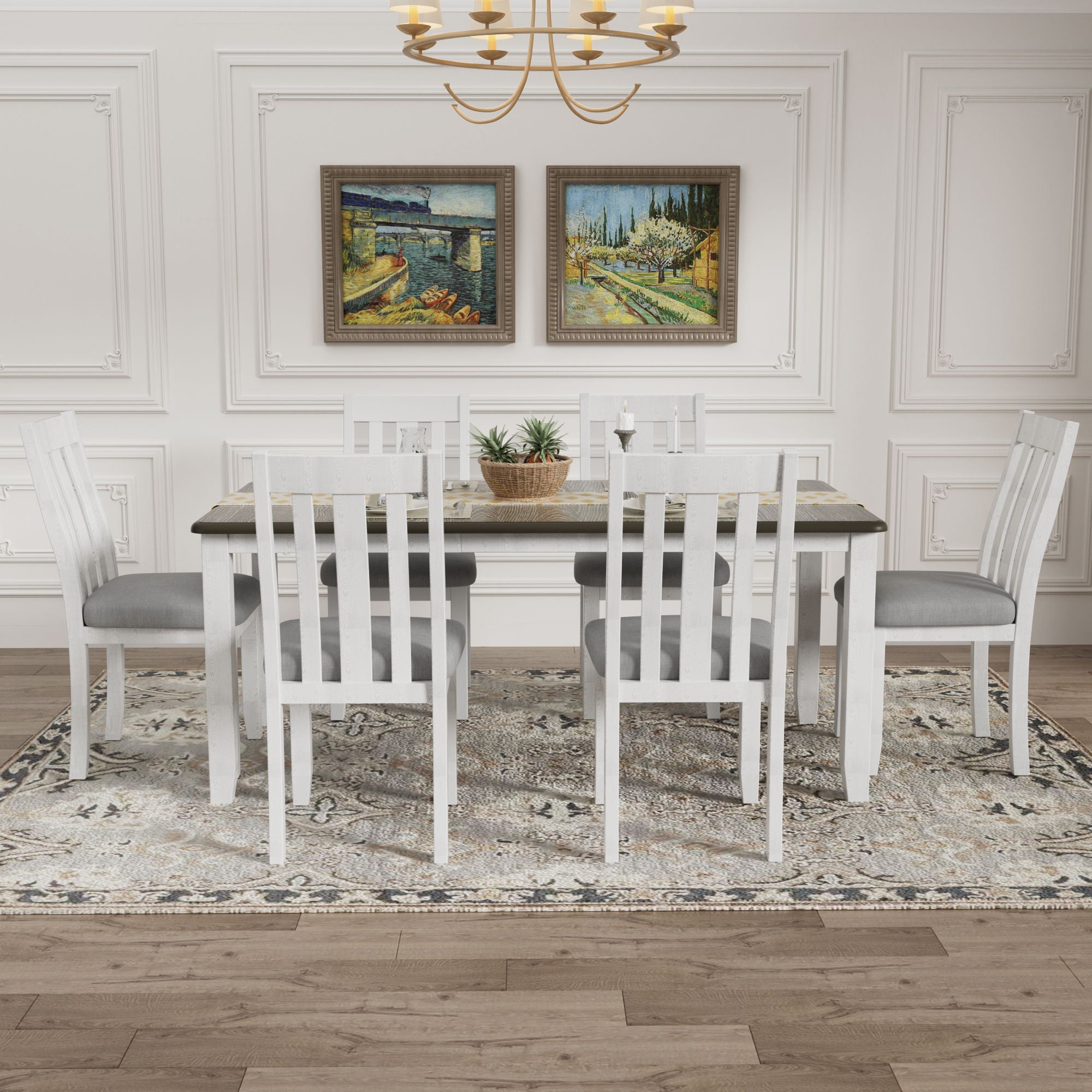 Dining Table Set Retro Style With Extendable Table And Upholstered Chairs