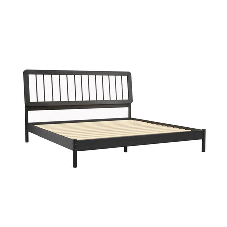 Mid-Century Modern Solid Wood Spindle Bed Black King by Walker Edison | Bel Furniture