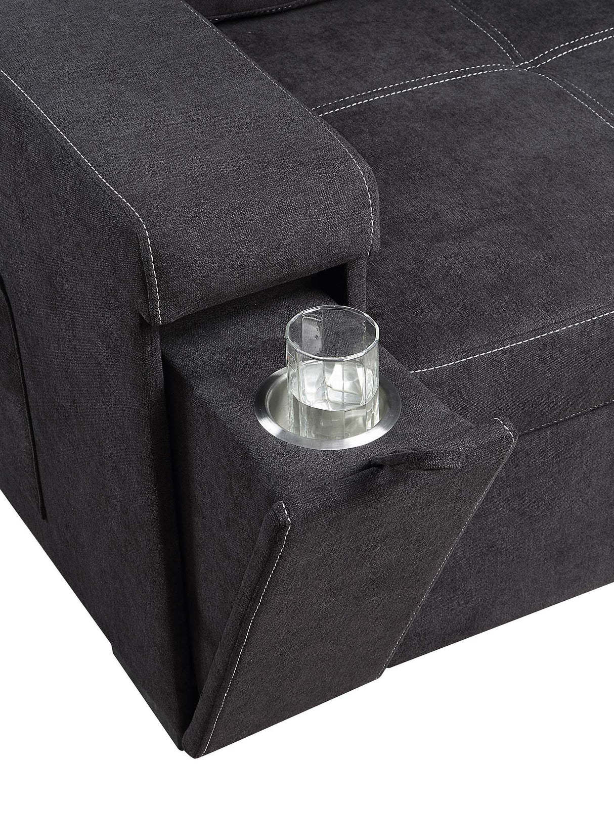 Toby - Woven Fabric Reversible Sleeper Sectional Sofa With Storage Chaise Cup Holder Charging Ports And Pockets