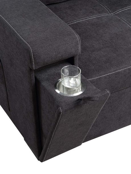 Toby - Woven Fabric Reversible Sleeper Sectional Sofa With Storage Chaise Cup Holder Charging Ports And Pockets - view 11