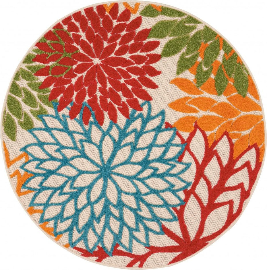 5' Round Round Floral Indoor Outdoor Area Rug - Red