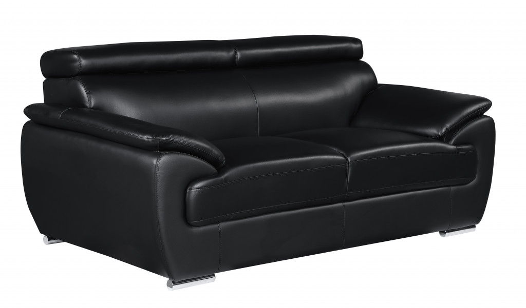 Faux Leather Love Seat - Silver / Black