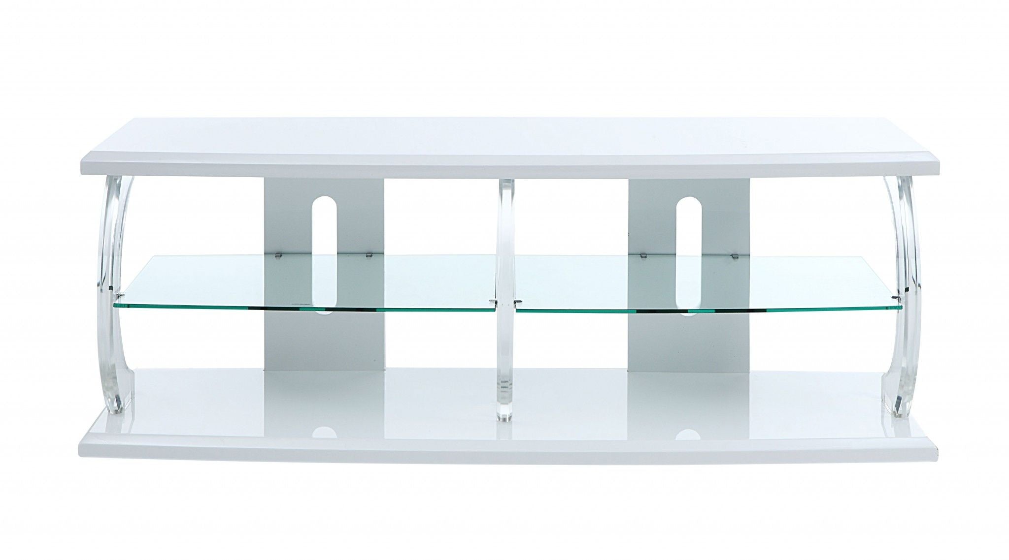 Clear Glass Wood Veneer (Melamine) TV Stand (Led) - White